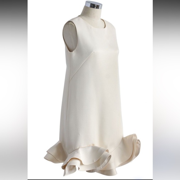 CHICWISH Women's Beige Silky Peplum Ruffled Shift Party Dress Large - Picture 7 of 7